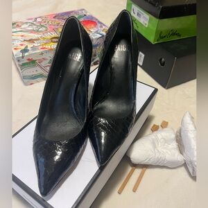 Paige Black Pump /Heels - Faux Crocodile